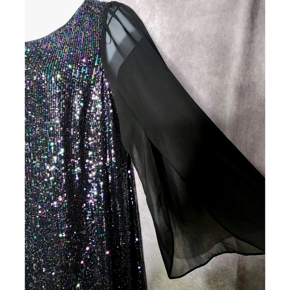 CONNECTED Plus Size Sequined‎ Chiffon Sleeve Dress Black Size 18W Party Holiday - Picture 5 of 7